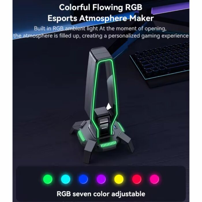 Yesido 3 in 1 Headset Stand with RCB Lights USB Hub Audio Adapter HB25 - Image 3