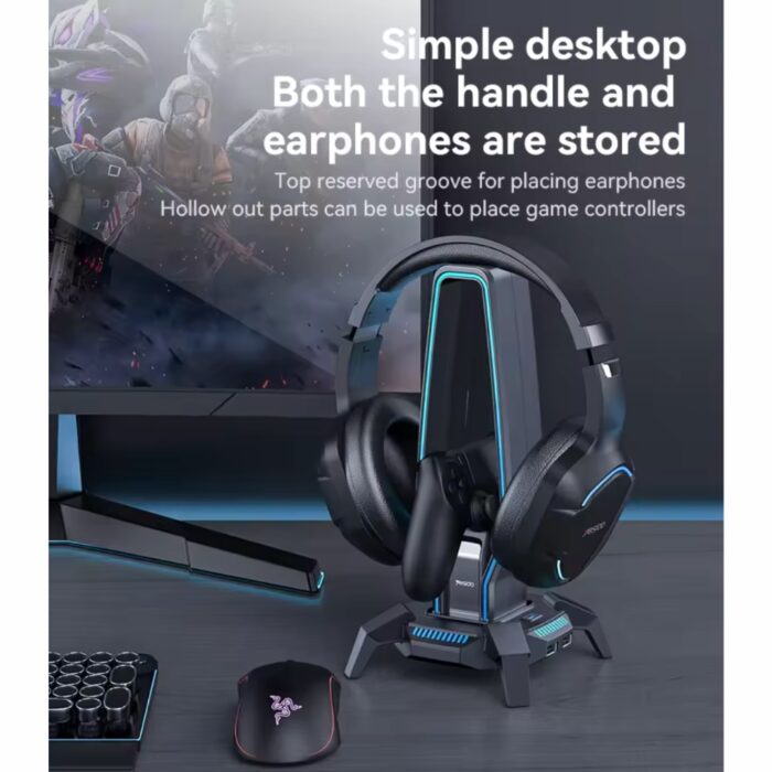 Yesido 3 in 1 Headset Stand with RCB Lights USB Hub Audio Adapter HB25 - Image 2