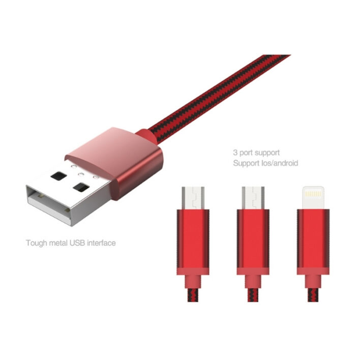 EMY Brand 3 in 1 micro-usb & iOS mobile phone cable - Image 4