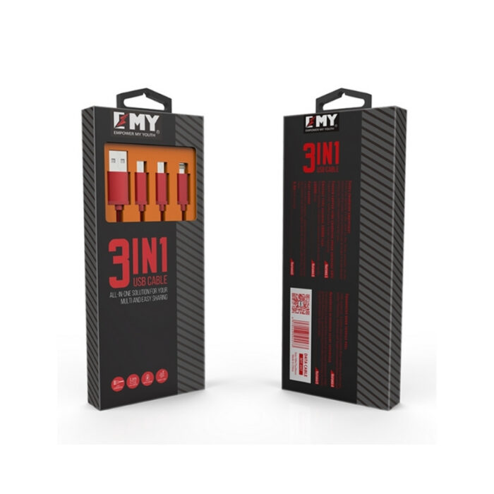 EMY Brand 3 in 1 micro-usb & iOS mobile phone cable - Image 6