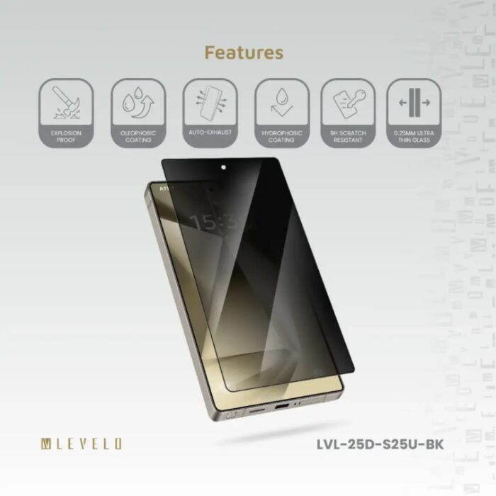 Levelo 2.5D Silk Print High Silicon Aluminum Glass Privacy Protector for Samsung S25 Ultra - Image 2