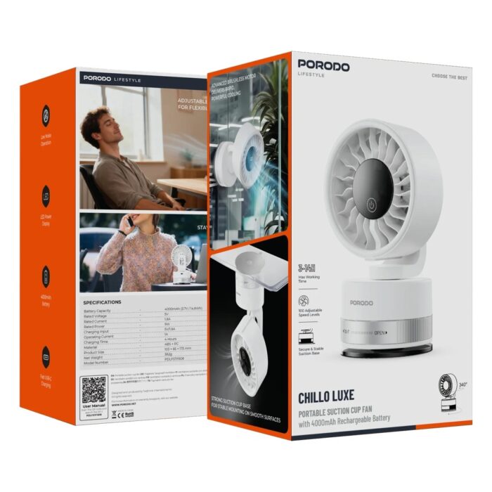 Porodo Chillo Luxe Portable Suction Cup Fan - Image 5