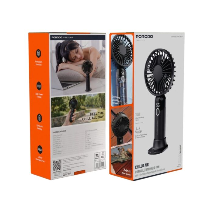 Porodo Lifestyle Chillo Air Portable Handheld Fan with LED Display - Image 2