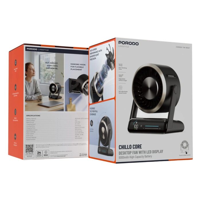 Porodo Lifestyle Chillo Core Desktop Fan with LED Display - Image 2
