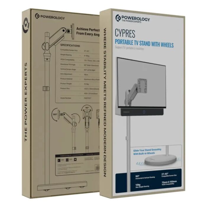 Powerology Cypres Portable TV Stand with Wheels - Image 7