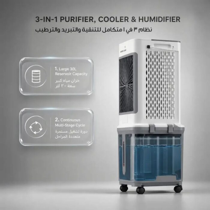 Green Lion GA30 Air Cooler with Large 30L Reservoir (Air Cooler + Humidifier + Air Purifier) - Image 2