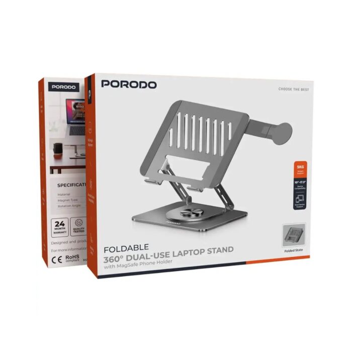 Porodo Foldable 360° Dual Use Laptop Stand with MagSafe Phone Holder - Image 3