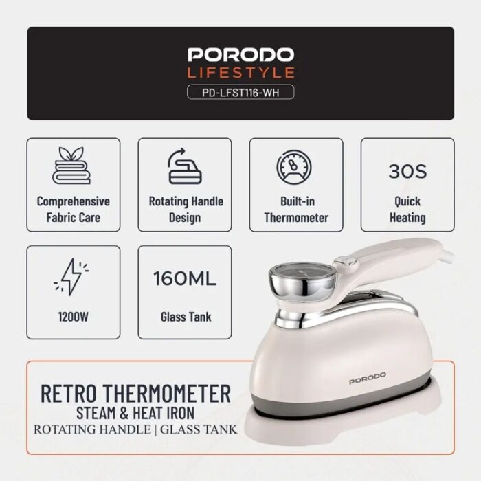 Porodo Lifestyle Retro Thermometer Steam & Heat Iron - Image 8