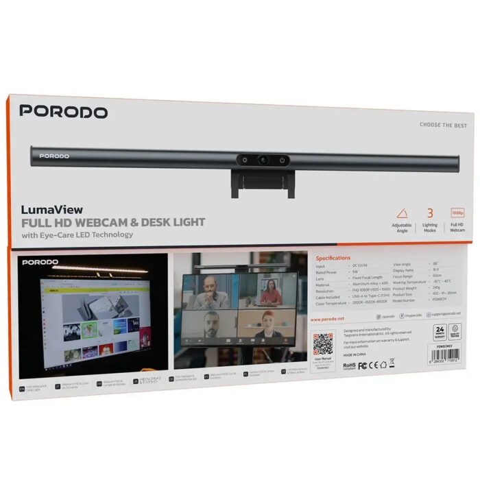Porodo LumaView Full HD Webcam & Desk Light with Eye Care LED Technology - Image 4